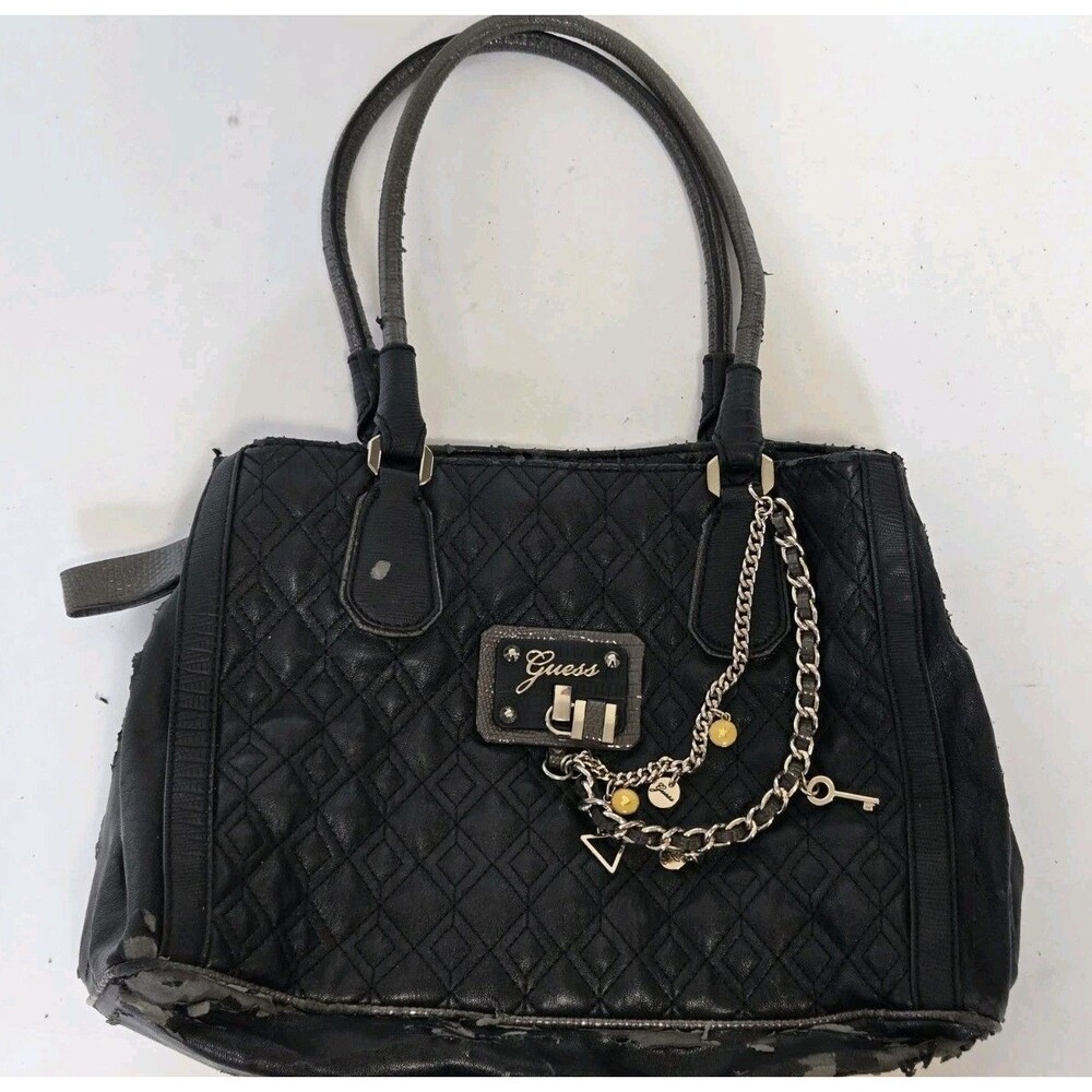 Guess Purse Y2K Retro Faux Leather‎ Quilted Satchel Lock Bling